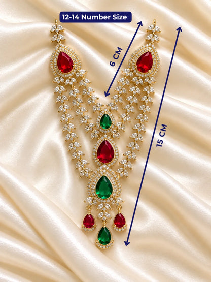 Ratna Pushpavali AD Necklace for Deity featuring floral jewel-inspired ornamentation and sparkling American Diamond detailing for Laddu Gopal and Radha Rani shringar
