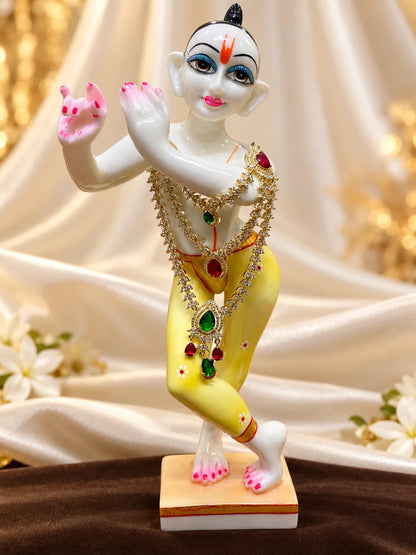 Ratna Pushpavali AD Necklace for Deity featuring floral jewel-inspired ornamentation and sparkling American Diamond detailing for Laddu Gopal and Radha Rani shringar
