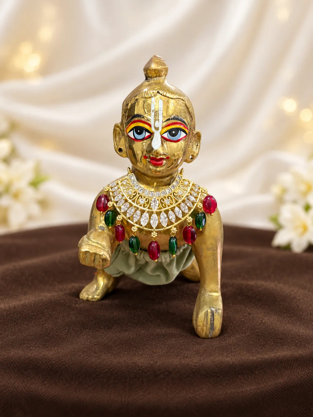 Ratna Rani AD Choker for Deity featuring sparkling American Diamond stones and elegant royal detailing. Perfect for Laddu Gopal and festive shringar.