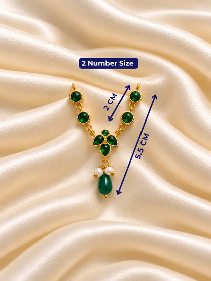 Ratna Triveni Necklace for Deity featuring precious jewel-inspired ornamental styling, ideal for traditional Laddu Gopal, Radha Rani and Krishna Ji shringar.
