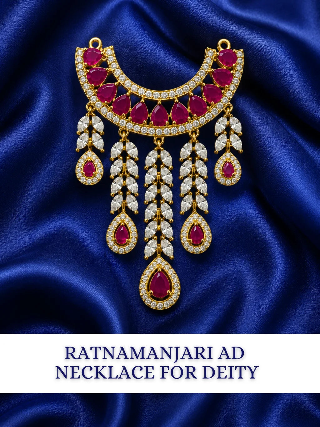Ratnamanjari AD Necklace for deity featuring radiant stones and sparkling American Diamond detailing