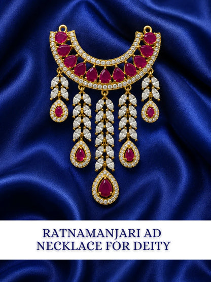 Ratnamanjari AD Necklace for deity featuring radiant stones and sparkling American Diamond detailing