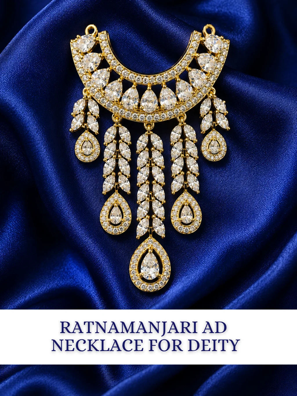 Ratnamanjari AD Necklace for deity featuring radiant stones and sparkling American Diamond detailing