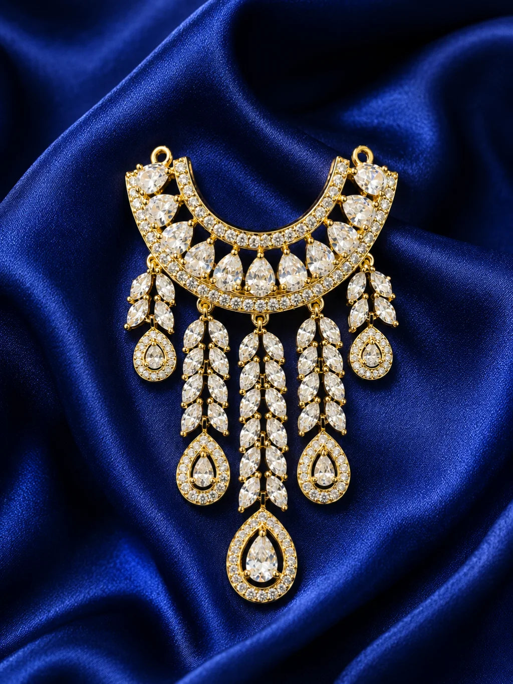 Ratnamanjari AD Necklace for deity featuring radiant stones and sparkling American Diamond detailing