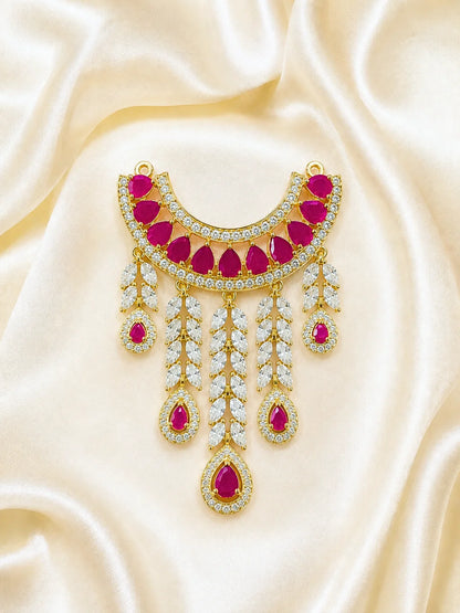 Ratnamanjari AD Necklace for deity featuring radiant stones and sparkling American Diamond detailing
