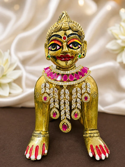 Ratnamanjari AD Necklace for deity featuring radiant stones and sparkling American Diamond detailing