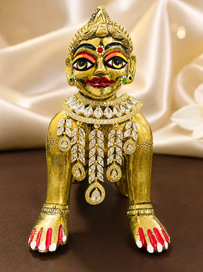 Ratnamanjari AD Necklace for deity featuring radiant stones and sparkling American Diamond detailing