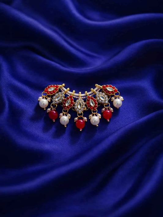 Red Color Classic Pearl Kundan Mala