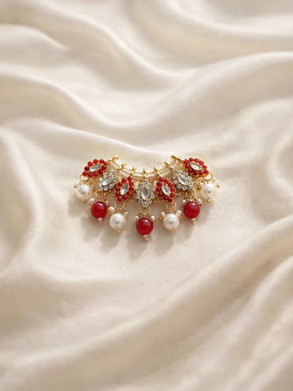 Red Color Classic Pearl Kundan Mala