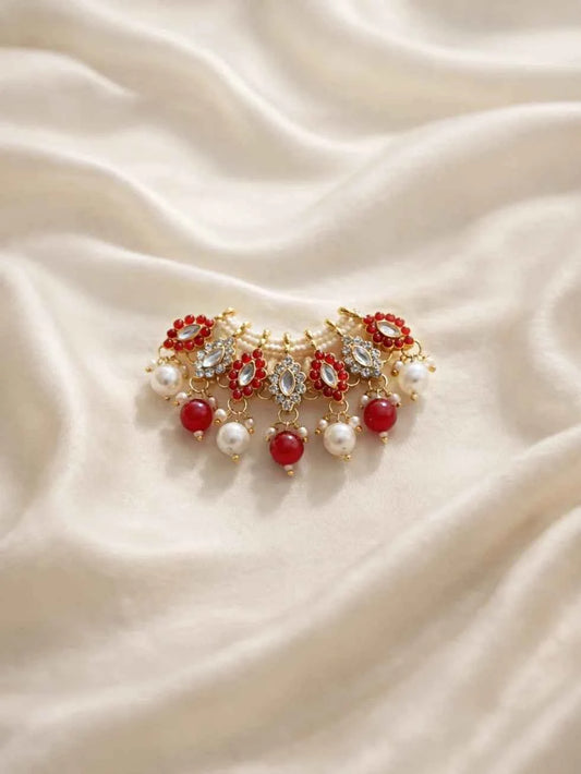 Red Color Classic Pearl Kundan Mala