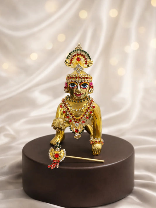 Red green devotional shringar set for Laddu Gopal with elegant traditional design