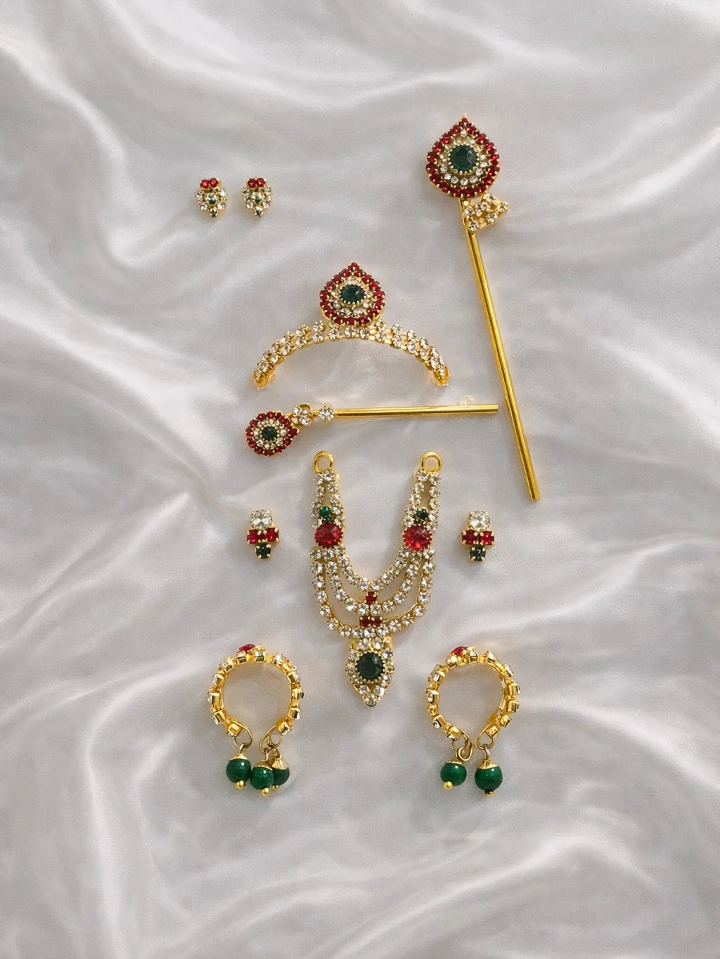 Red Green Mukut Mala Set for Laddu Gopal
