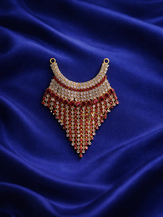 Red Laddu Gopal shringar jewellery for festive royal darshan