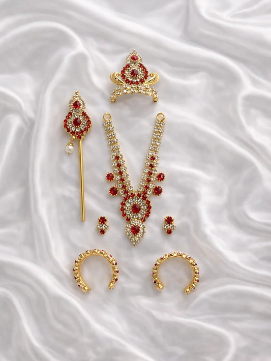 Red Stone Mukut Mala Set for Laddu Gopal