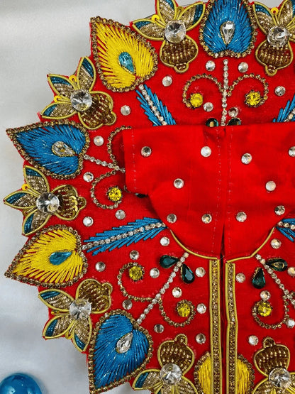 Red, Blue & Yellow Zari Work Laddu Gopal Dress 