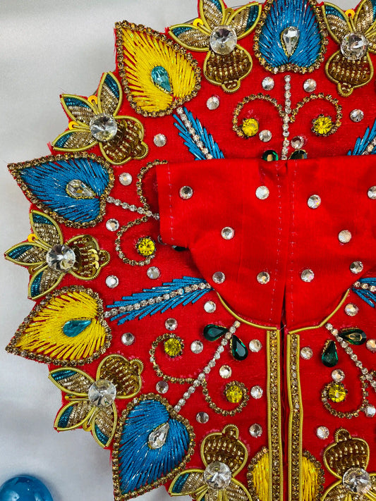 Red, Blue & Yellow Zari Work Laddu Gopal Dress 2