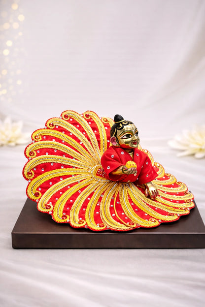Red and yellow zari work Laddu Gopal dress handcrafted festive shringar poshak