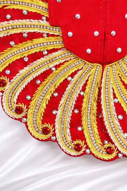 Red and yellow zari work Laddu Gopal dress handcrafted festive shringar poshak
