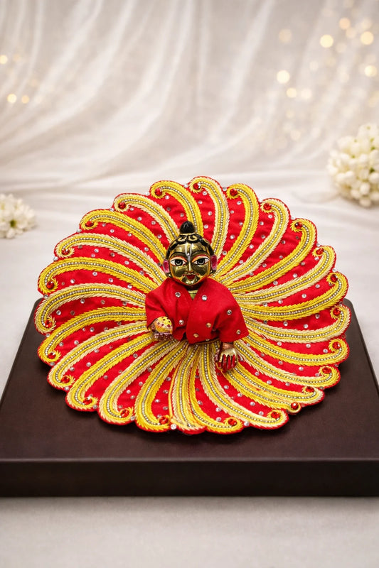 Red and yellow zari work Laddu Gopal dress handcrafted festive shringar poshak