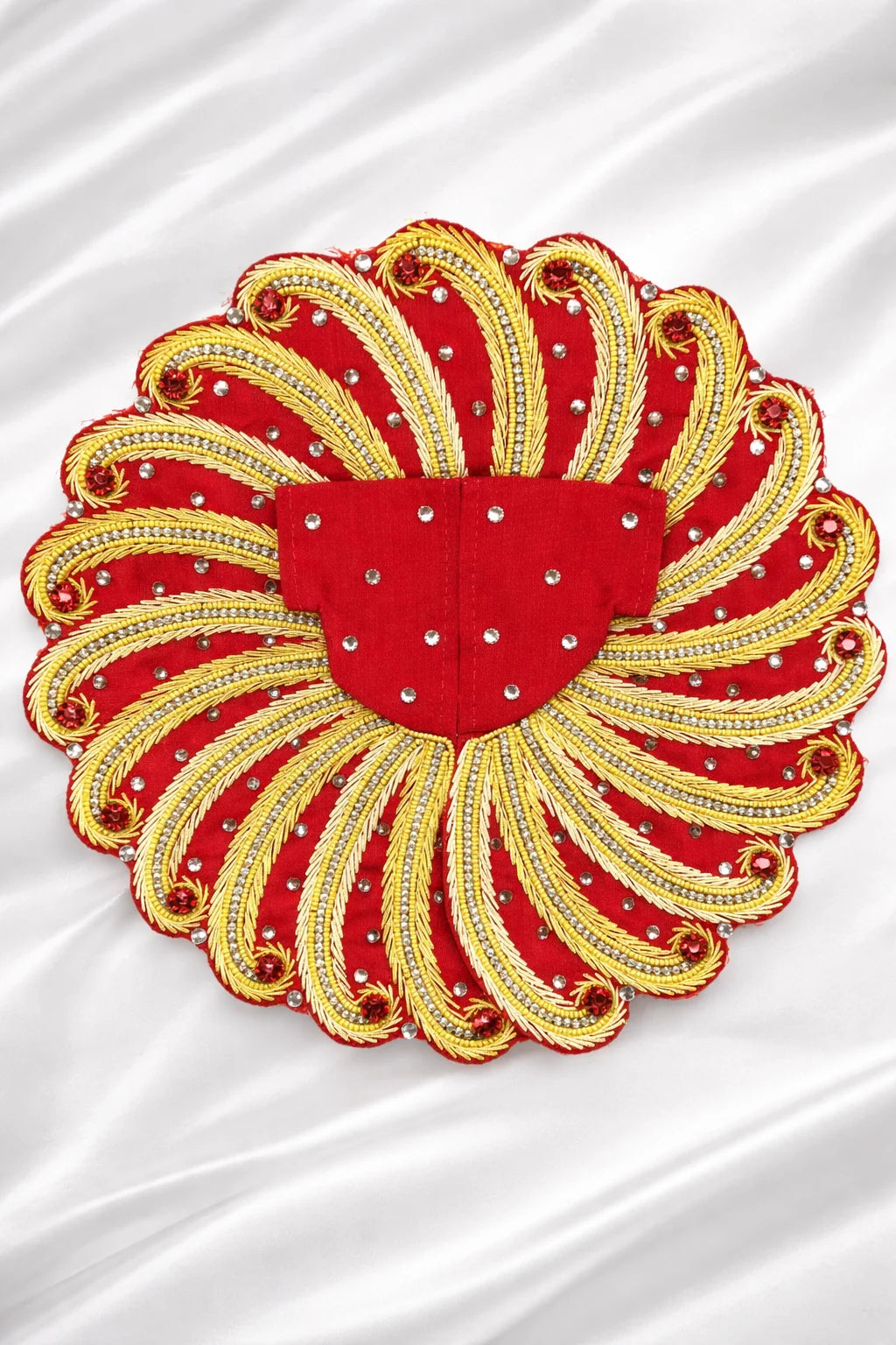 Red and yellow zari work Laddu Gopal dress handcrafted festive shringar poshak