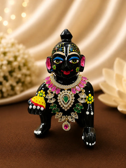 Royal Medallion Gold Plated AD Stone Haar for Laddu Gopal &amp; Deities