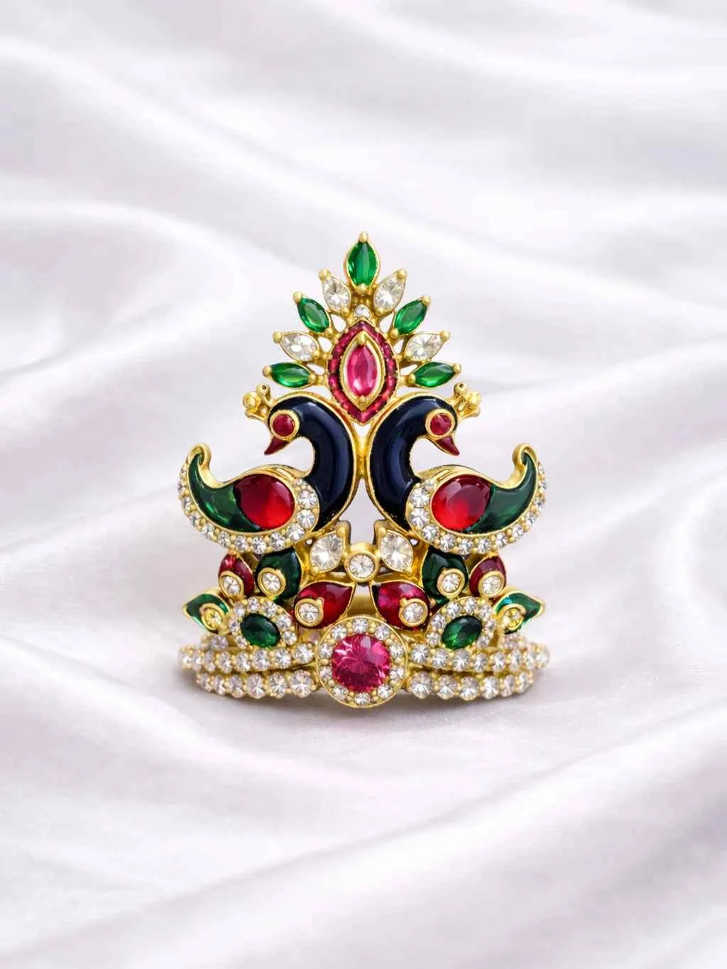 Royal Peacock Emerald Ruby Mukut for Deity
