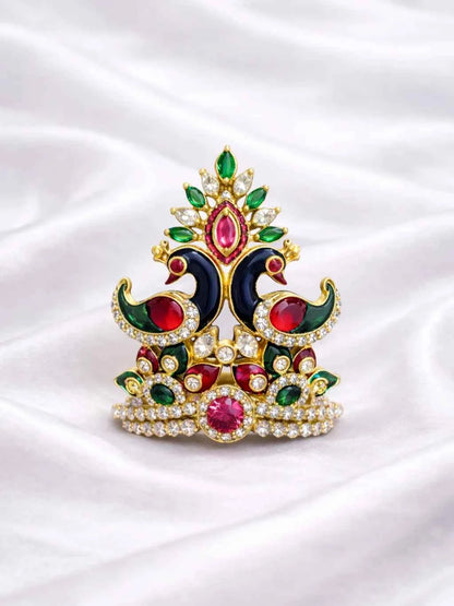 Royal Peacock Emerald Ruby Mukut for Deity