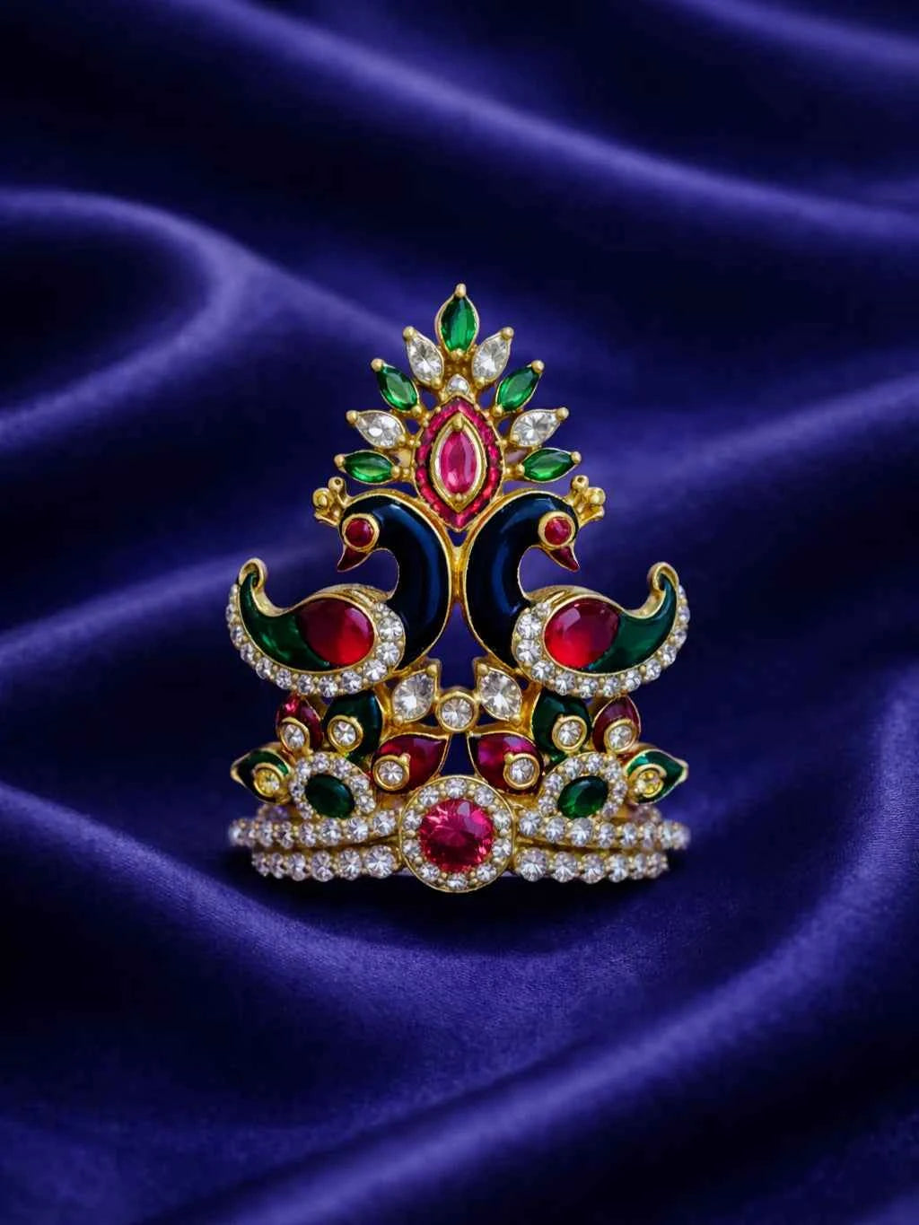 Royal Peacock Emerald Ruby Mukut for Deity