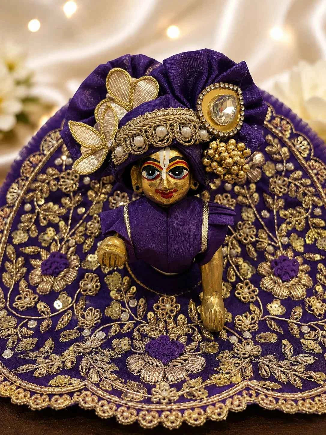 Purple Zari Embroidered Laddu Gopal Dress