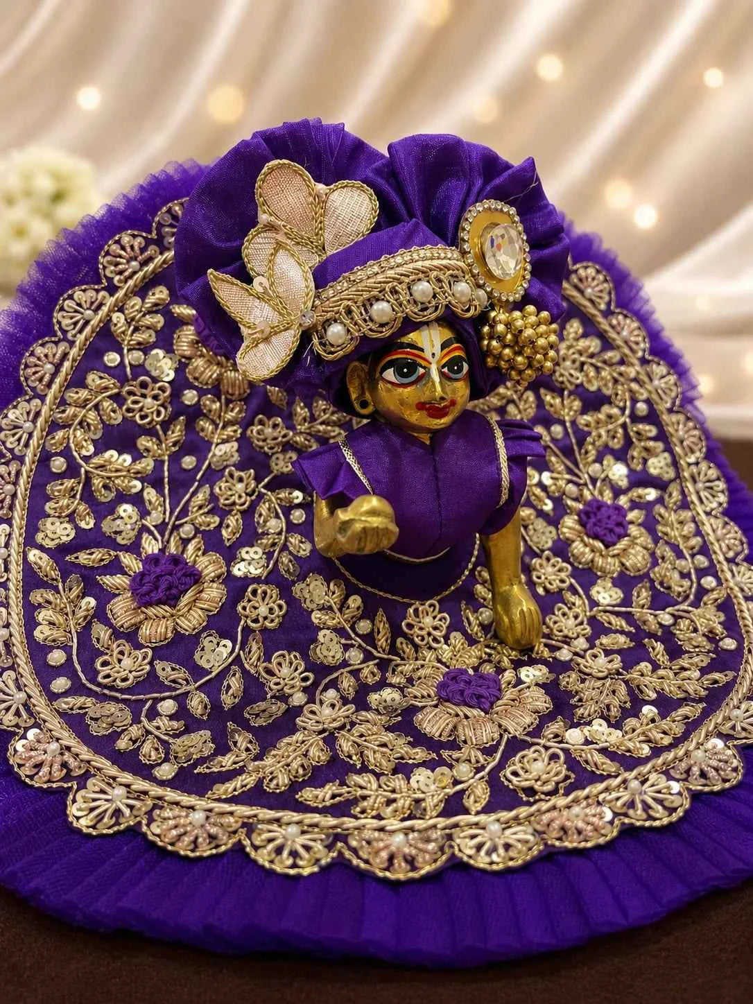 Purple Zari Embroidered Laddu Gopal Dress