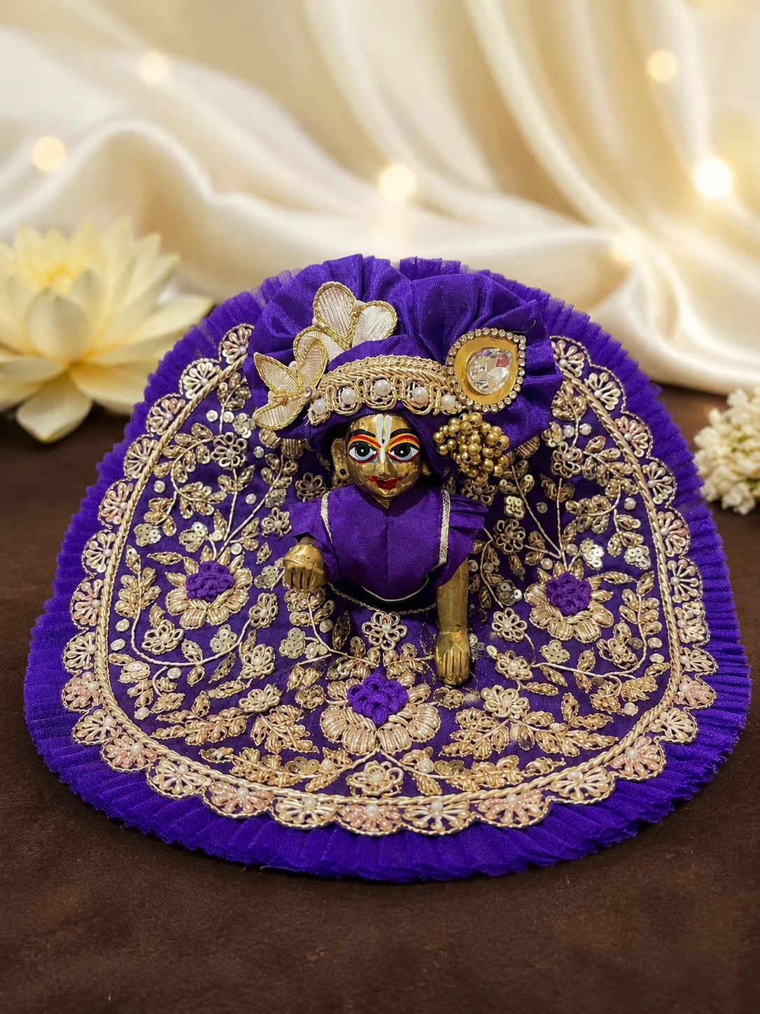 Purple Zari Embroidered Laddu Gopal Dress