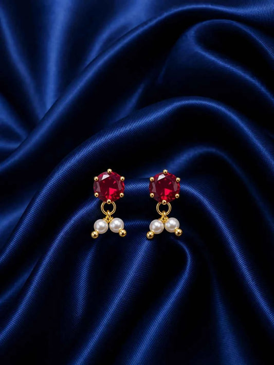 Ruby Pearl Drop Earrings for Laddu Gopal