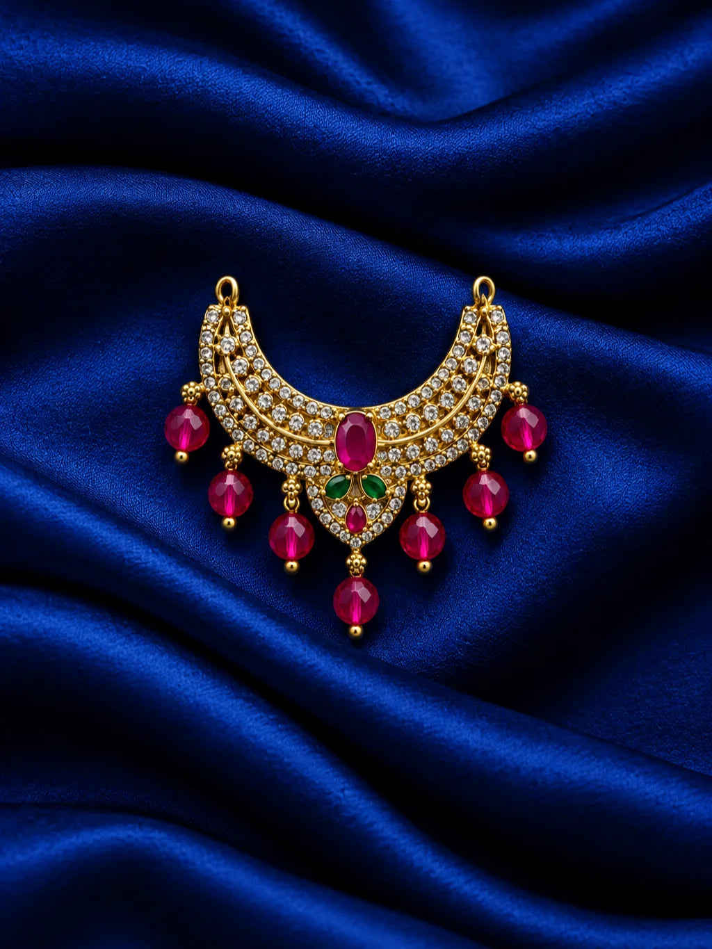 Ruby Rajsi AD Choker for Deity featuring rich ruby-toned stones and sparkling AD work. An elegant royal choker for Laddu Gopal and festive shringar.
