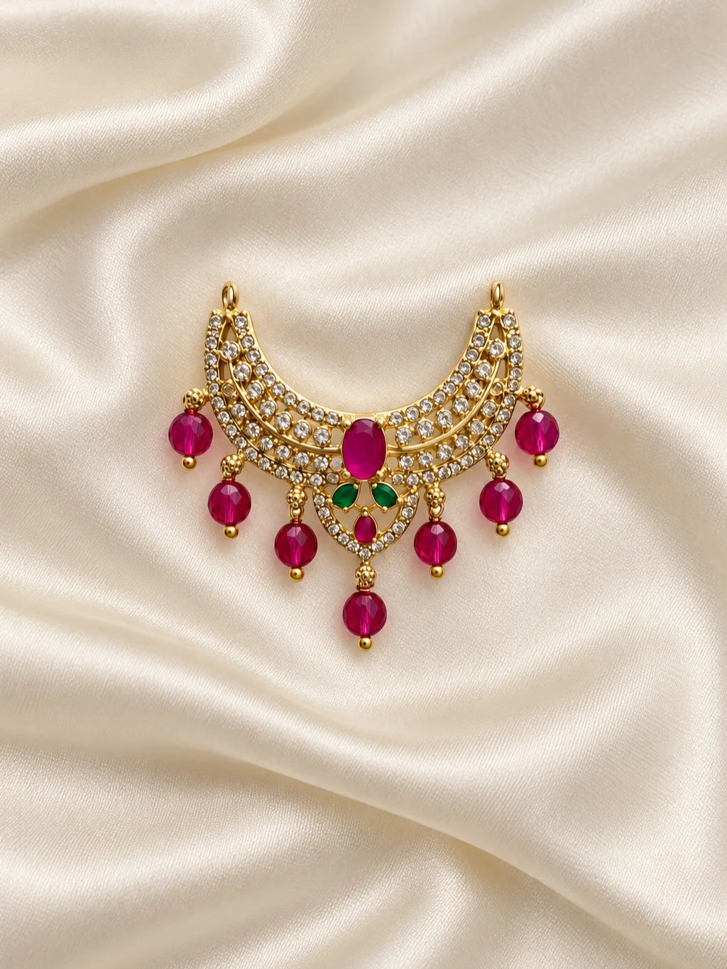 Ruby Rajsi AD Choker for Deity featuring rich ruby-toned stones and sparkling AD work. An elegant royal choker for Laddu Gopal and festive shringar.
