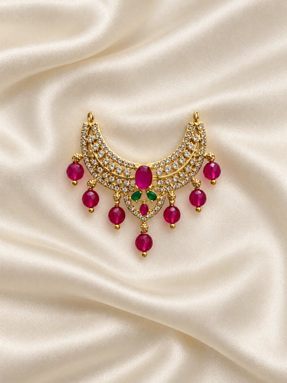 Ruby Rajsi AD Choker for Deity featuring rich ruby-toned stones and sparkling AD work. An elegant royal choker for Laddu Gopal and festive shringar.
