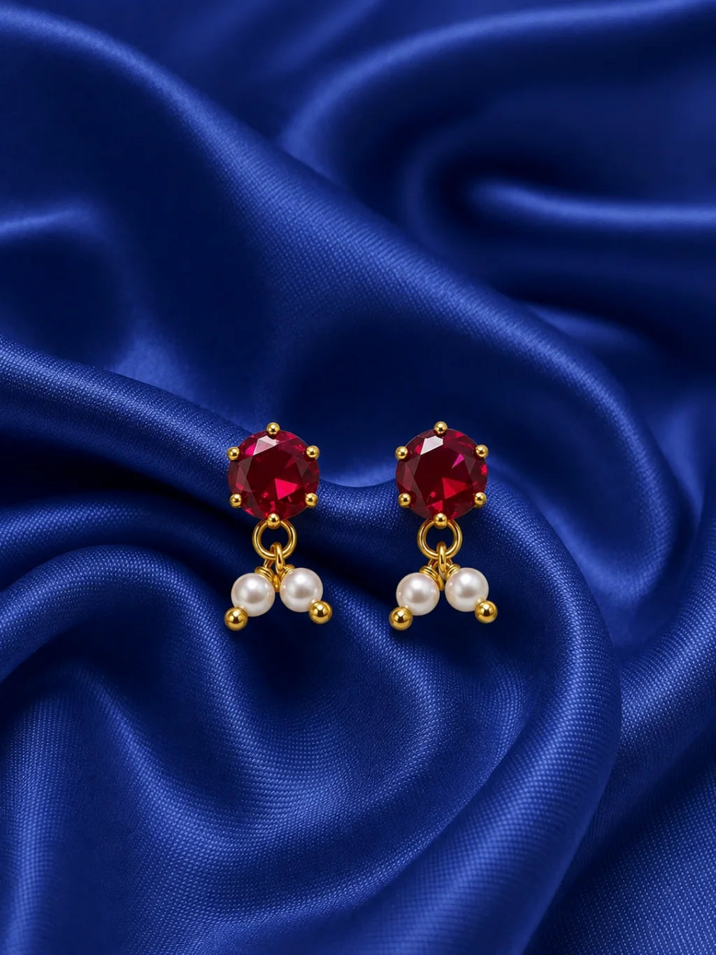 Ruby Pearl Drop Earrings for Laddu Gopal