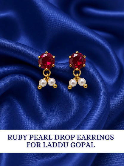 Ruby Pearl Drop Earrings for Laddu Gopal