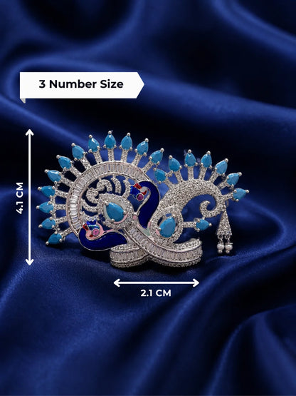 Silver color Surya AD Mukut for Laddu Gopal with sparkling American diamond design