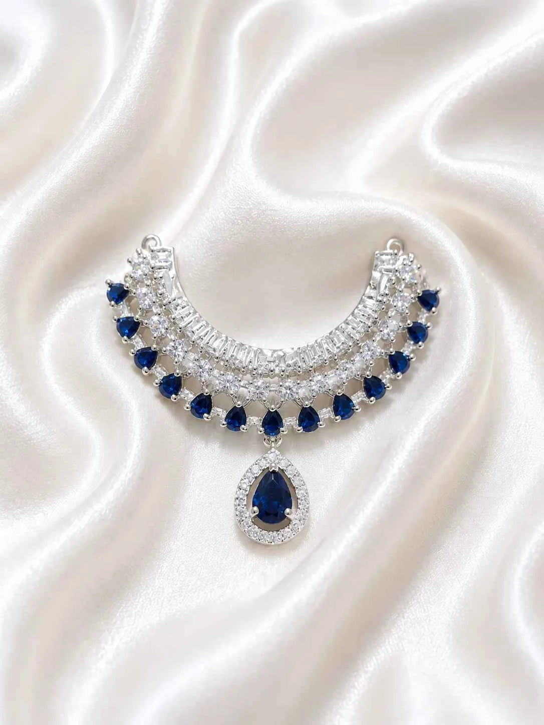 Sapphire Blue AD Stone Silver Plated Choker