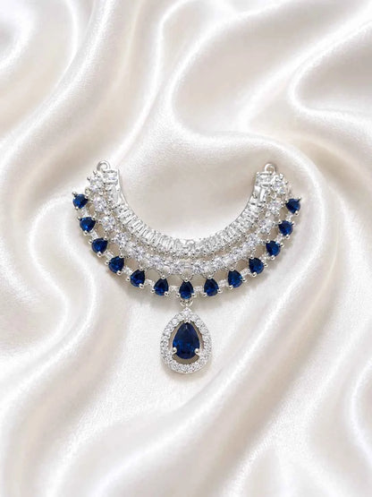 Sapphire Blue AD Stone Silver Plated Choker