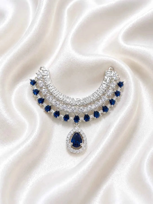 Sapphire Blue AD Stone Silver Plated Choker