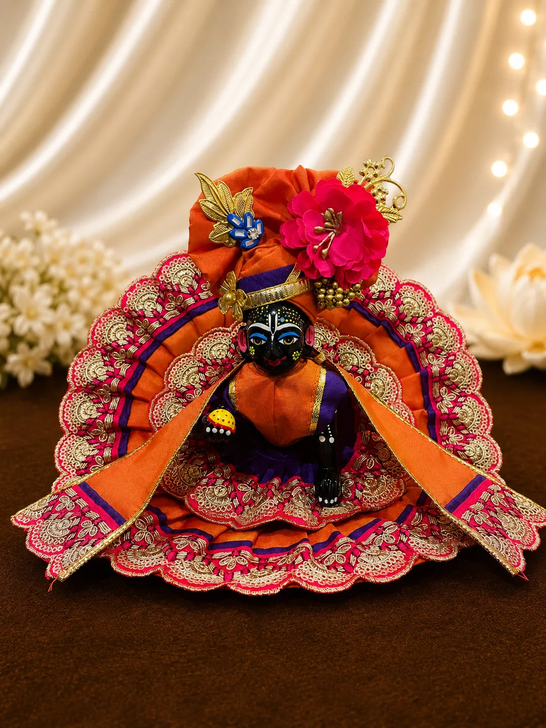 Magenta & Orange Scalloped Zari Border Laddu Gopal Dress Set