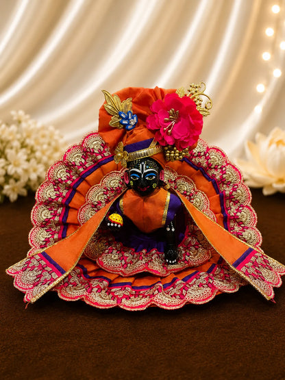 Magenta & Orange Scalloped Zari Border Laddu Gopal Dress Set