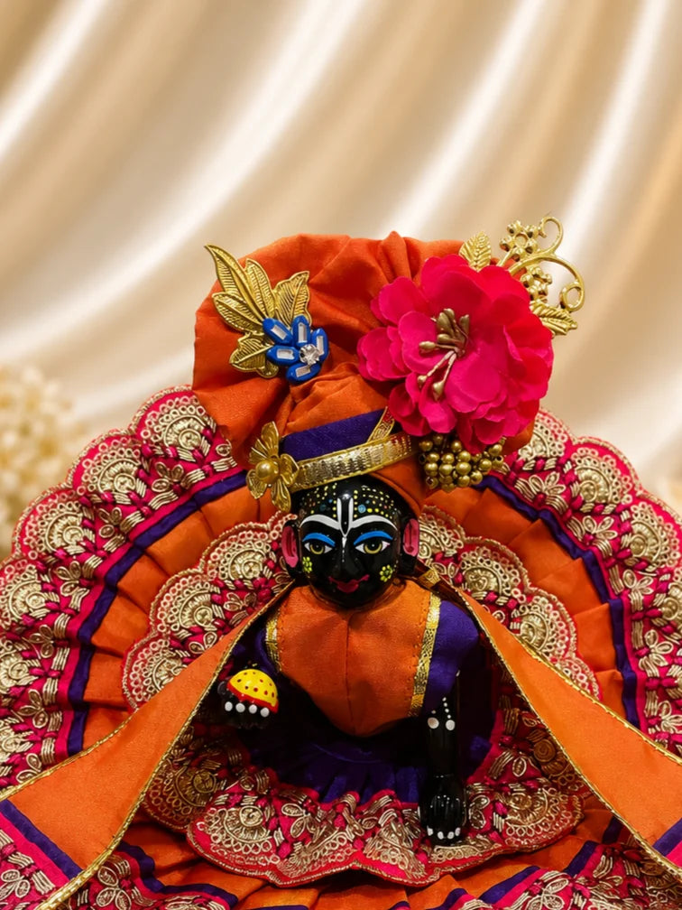 Magenta & Orange Scalloped Zari Border Laddu Gopal Dress Set