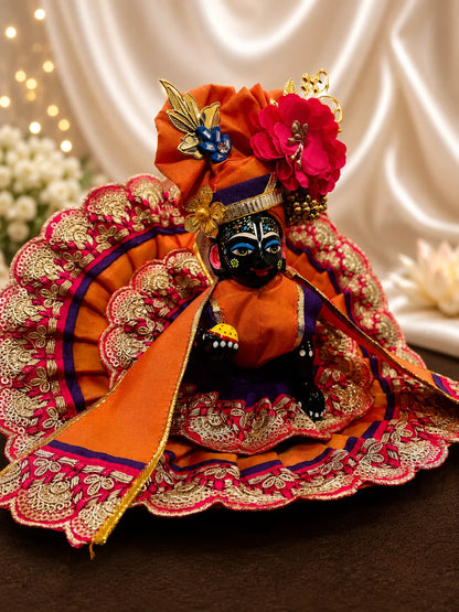 Magenta & Orange Scalloped Zari Border Laddu Gopal Dress Set