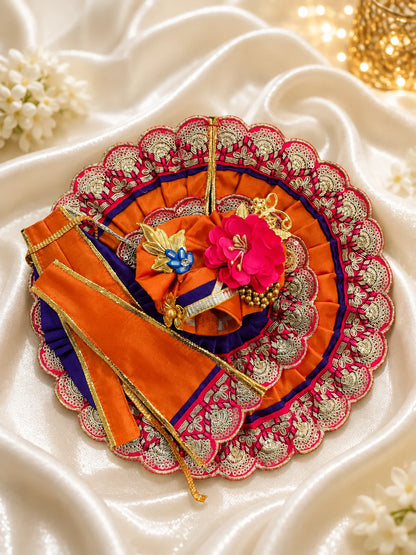 Magenta & Orange Scalloped Zari Border Laddu Gopal Dress Set