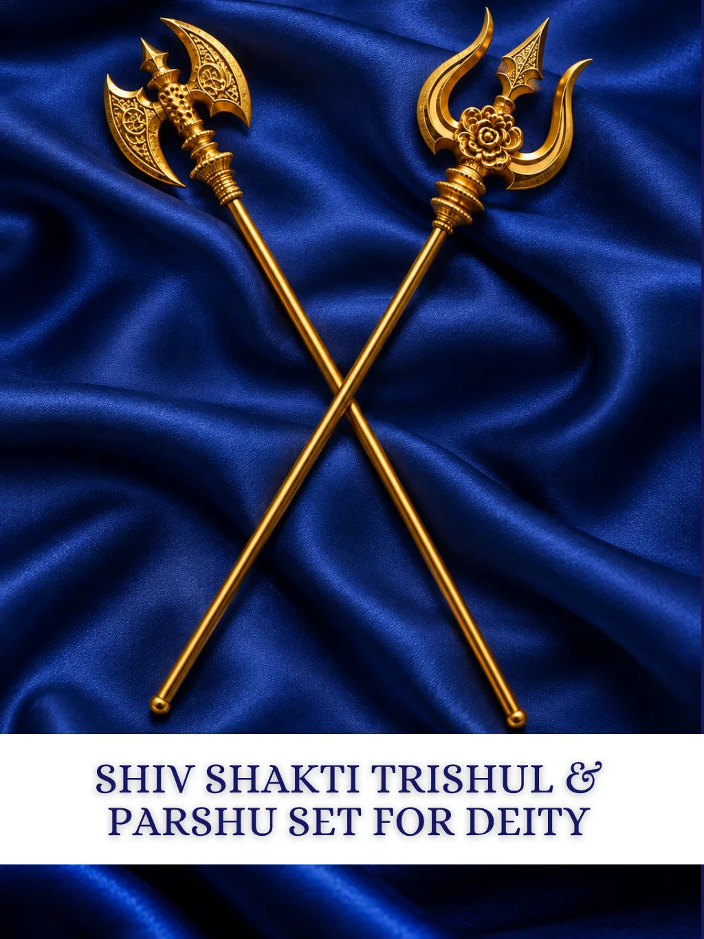Shiv Shakti Trishul & Parshu Set for Deity featuring traditional sacred weapon-inspired detailing. Ideal for Mahadev, Mata Rani and divine shringar.
