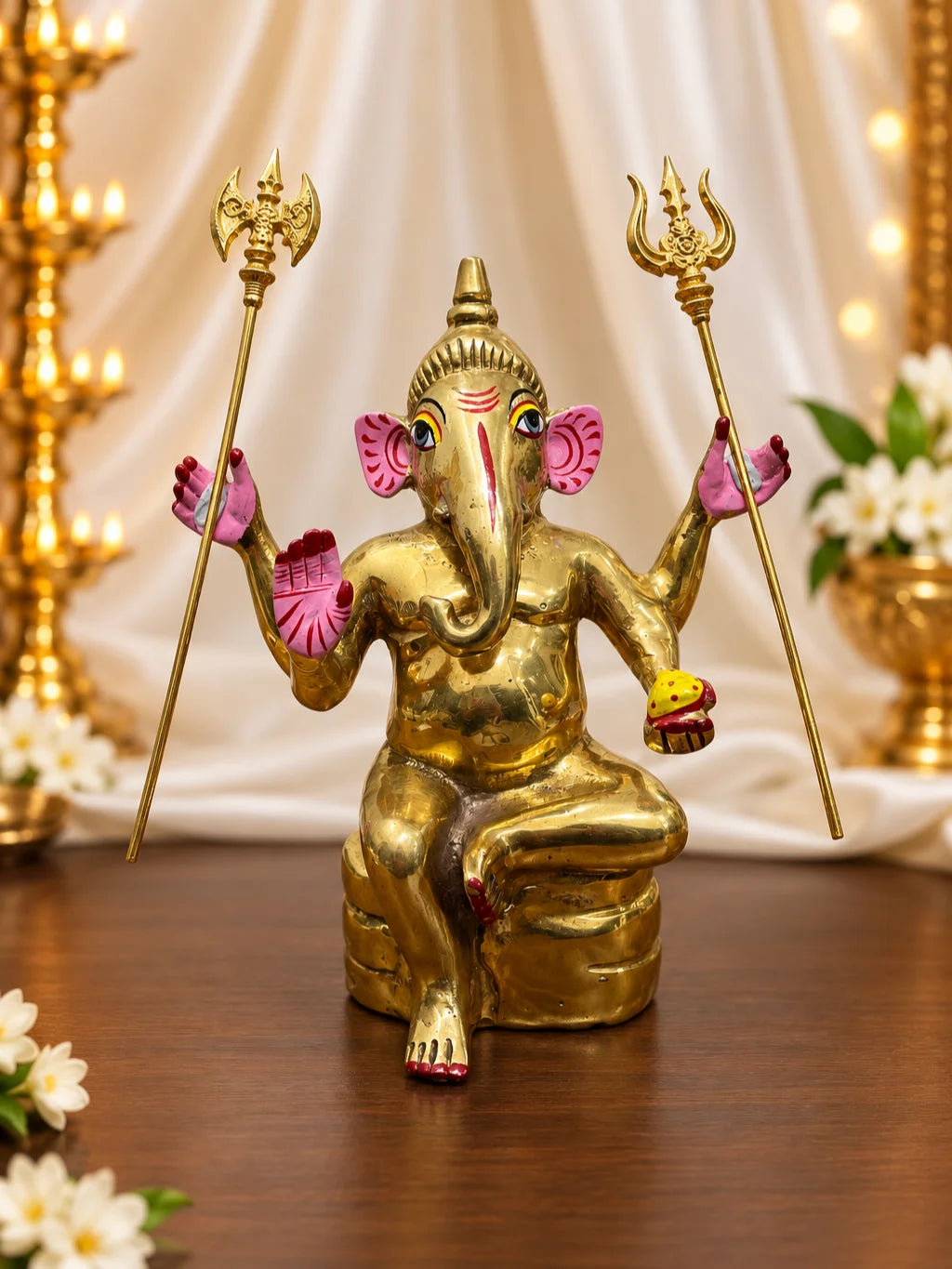 Shiv Shakti Trishul & Parshu Set for Deity featuring traditional sacred weapon-inspired detailing. Ideal for Mahadev, Mata Rani and divine shringar.
