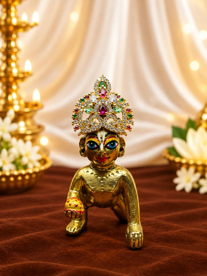Shwet Kamal AD Mukut for Deity with white lotus-inspired design and sparkling American Diamond detailing

