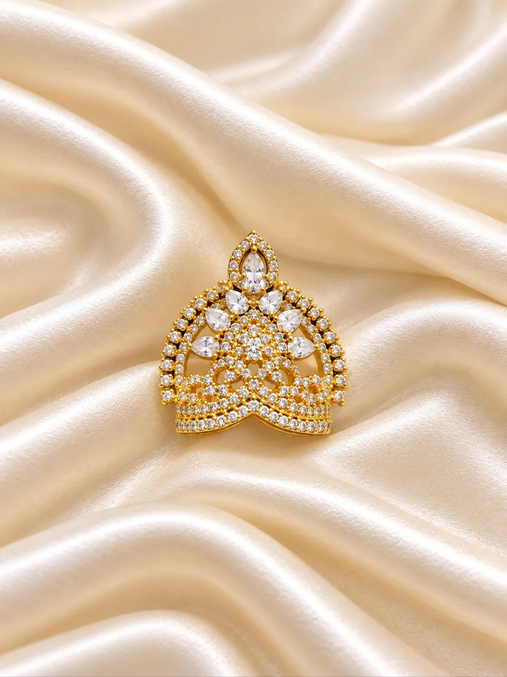 Shwet Kamal AD Mukut for Deity with white lotus-inspired design and sparkling American Diamond detailing
